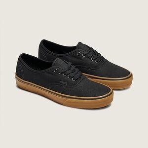 Vans Classic Black Canvas Shoes with Brown Sole - Size 7.5